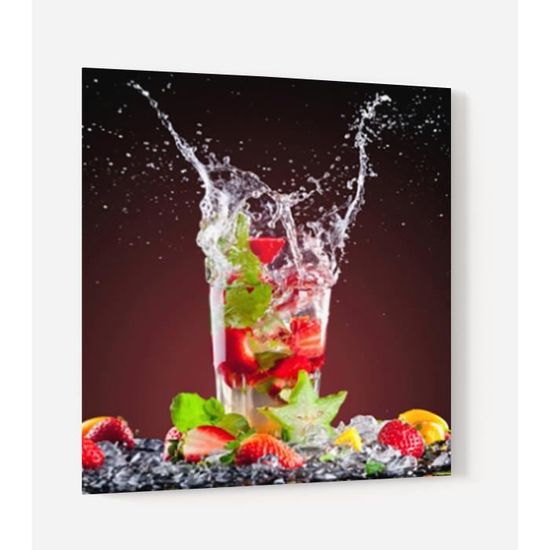 Fond de hotte "Cocktail tropical fraise" en Verre de synthèse L, 60 x H, 70 cm
