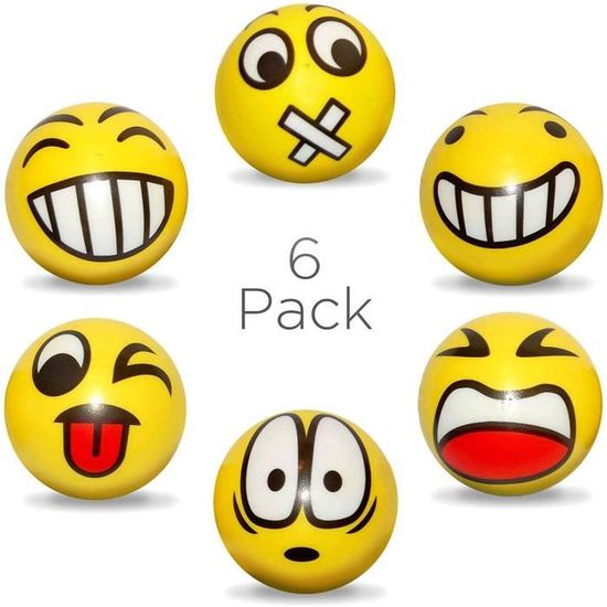 Balle Anti-Stress,6pcs Emoji Visage, Enfant, Boule Antistress