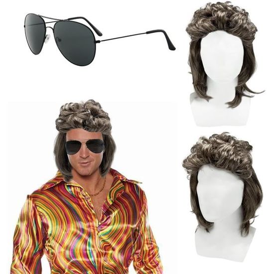 Perruque Mulet 80's Gris Homme – Cosplay Halloween, Fête, Déguisement Fun Réglable