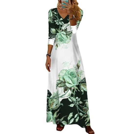 Robe Longue Femme LUVCES - Style Boho Col V - Manches Longues Volants - Automne/hiver