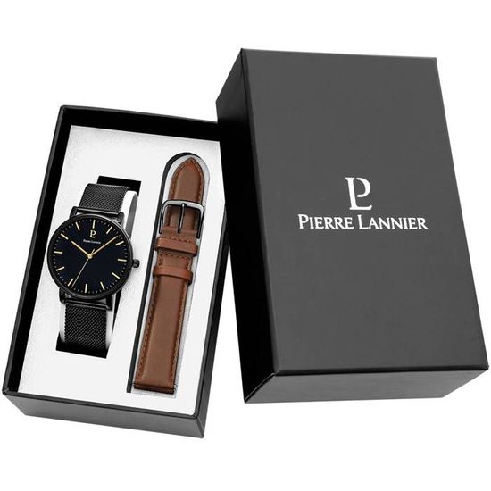Montre PIERRE LANNIER Essential 388C439 Cadran Noir Bracelet Cuir Brun Étanchéité 5