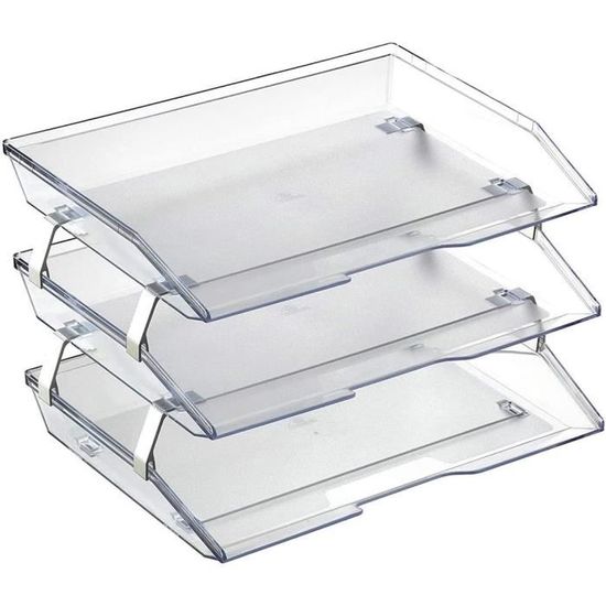 Corbeille à Courrier 3 étages A4 - Plastique Durable Gris Fumé - Organisation Bureau, Maison, Classe