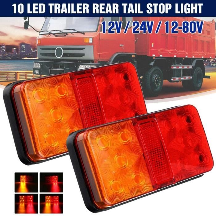 2x Feux Arrière LED Pour Remorque - 12V/24V, Étanches IP65 | Feux Stop, Clignotants, Position - Pour Camion, Caravane