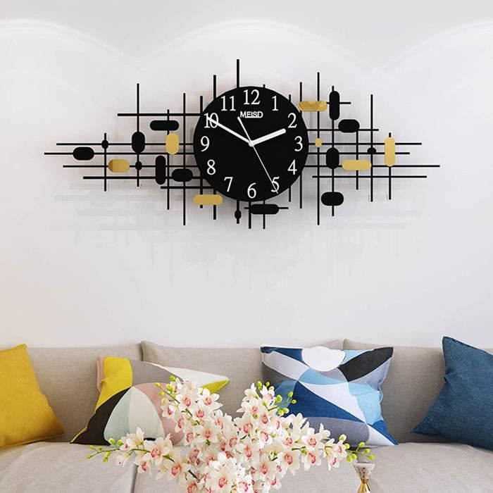 Horloge Murale 3D Géante Moderne - Pendule Décorative Noir Or Pour Salon, Bureau