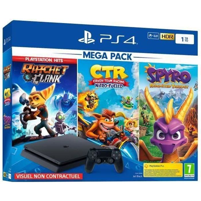 Console PS4 Slim 1To Noire/Jet Black + Ratchet & Clank + Crash Team Racing + Spyro Reignited Trilogy - PlayStation Officiel