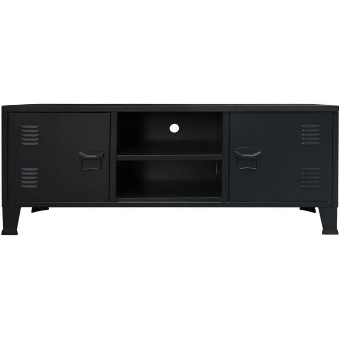 COC Meuble TV - Style industriel Métal - 120 x 35 x 48 cm - Noir
