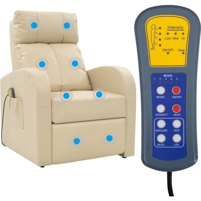 Fauteuil de massage électrique Fauteuil sofa relax Relaxation Massage avec télécommande Couleur crème