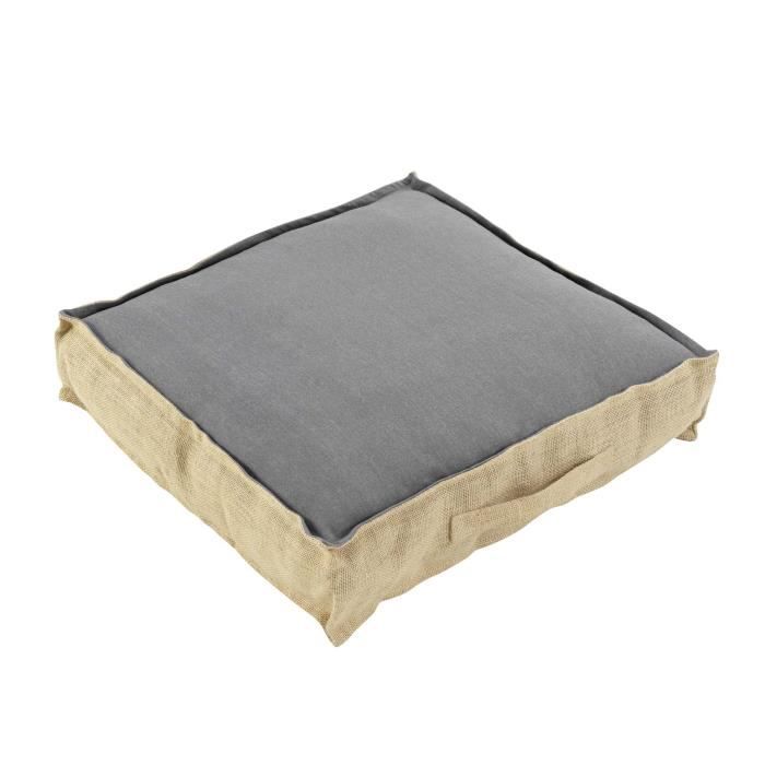 CDaffaires Coussin de sol 45 x 45 x 10 cm coton uni + jute Belita Anthracite