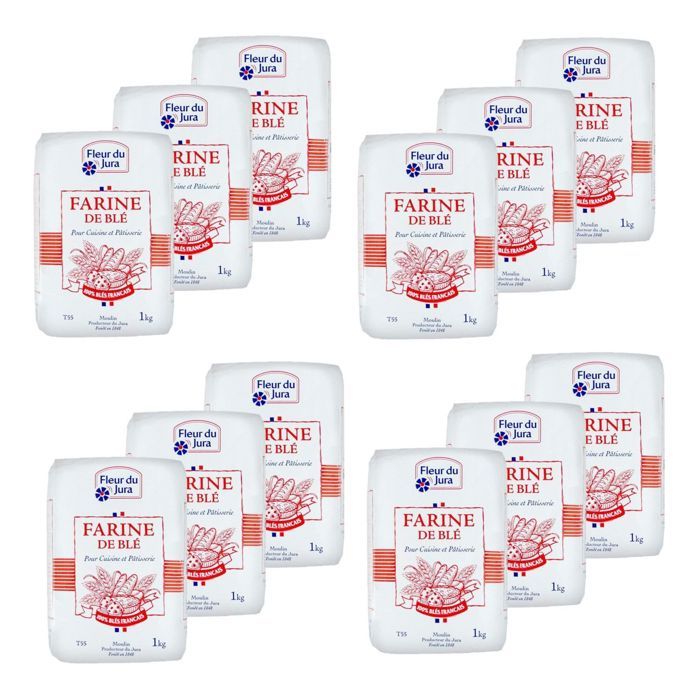 Lot 12x Farine T55 blé tendre 100% français - Fleur du Jura - paquet 1kg