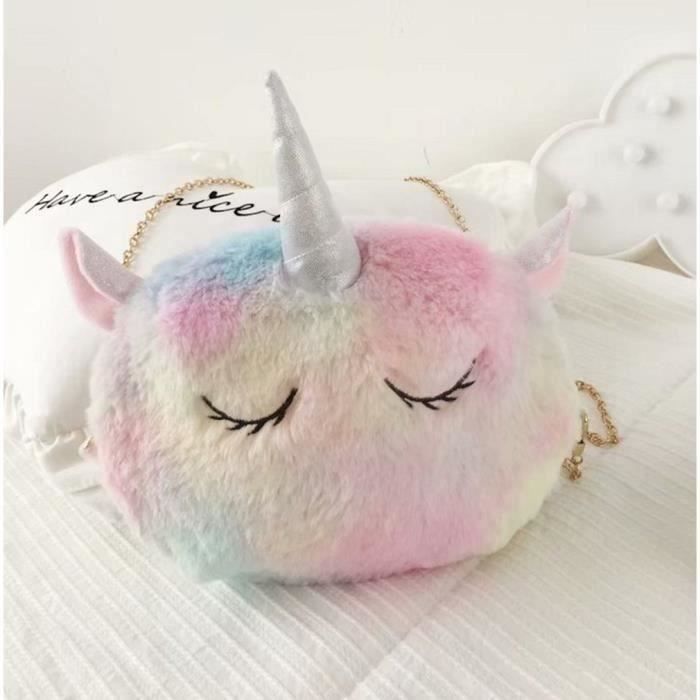Sac à bandoulière en Peluche sac d\'enfant Rond Migon Licorne avec Oreille Dégradé Couleur crème glacée cadeau Anniversaire fille