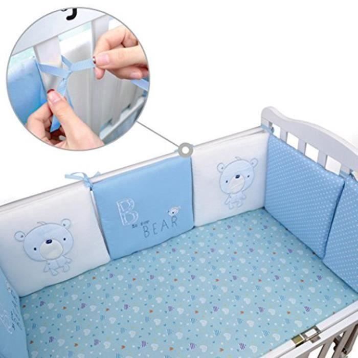 Tour de Lit Bébé Protection Pare-choc Literie Enfant Coussin Anti-choc 6 Pièces Coton 30*30cm ,Ours bleu D08A4