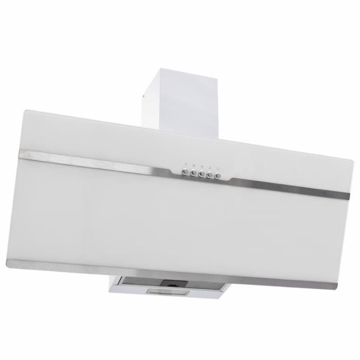 Hotte murale 90 cm Acier inoxydable et verre trempé Blanc