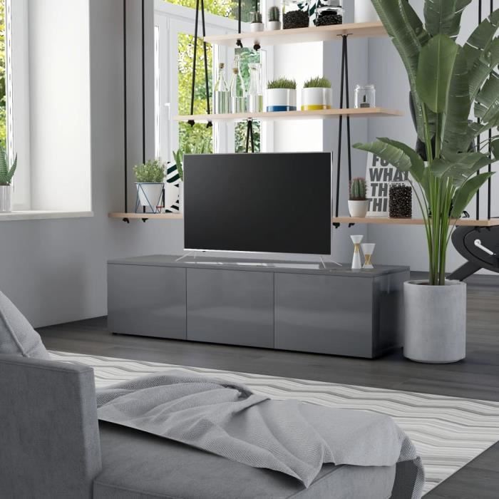 Neuf&3225Meuble TV Gris brillant 120x34x30 cm Aggloméré Meuble TV Gris brillant 120x34x30 cm Aggloméré
