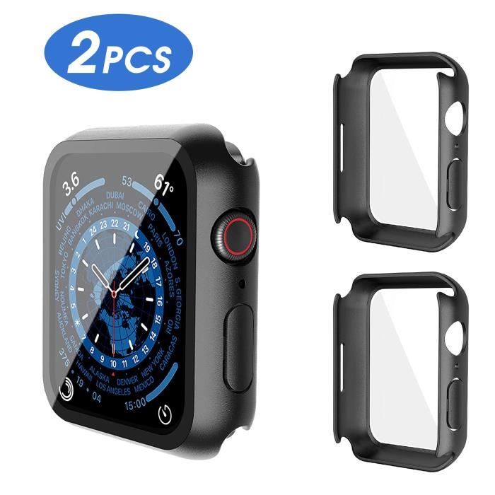 2pcs PC Coque Compatible Apple Watch 44mm Serie6/5/4/SE Protection ecran en Verre Trempé Blackview Noir