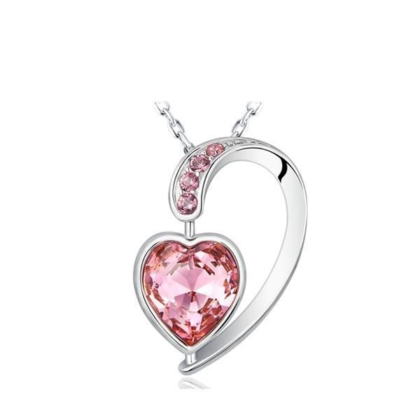 Pendentif Coeur en Cristal de Swarovski Elements Rose et Plaqué Rhodium