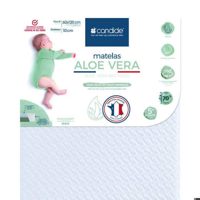 Candide - Matelas bébé 60x120cm Aloé Vera déhoussable 360° Blanc