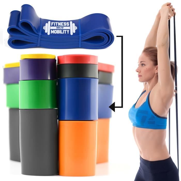 CKB LTD® Fitness 60-150lb Resistance Band 6.4 cm BLUE BLEU - SINGLE BAND - Bande De Résistance Bande Elastique Pour Yoga Pilate Musc