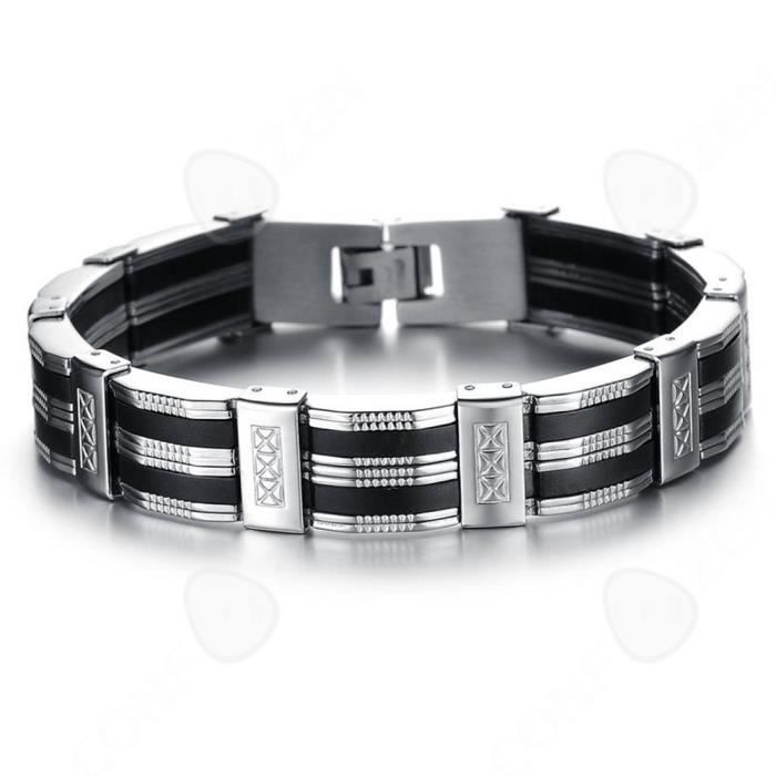 CONFO® Bijoux mode exquis Bracelet en acier au titane silicone noir pour hommes Bijoux Cadeaux de vacances et d'anniversaire pour h