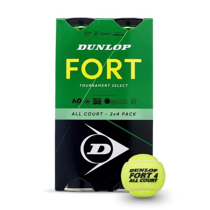 Lot de 2 tubes de 4 balles de tennis Dunlop fort all court - jaune - TU