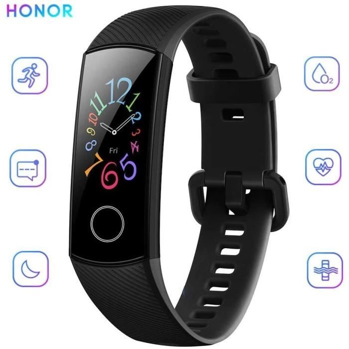 Bracelet Connectée HONOR Band 5 pour Femme Homme Avec 5ATM Imperméable À l'eau pour Android iOS- Noir