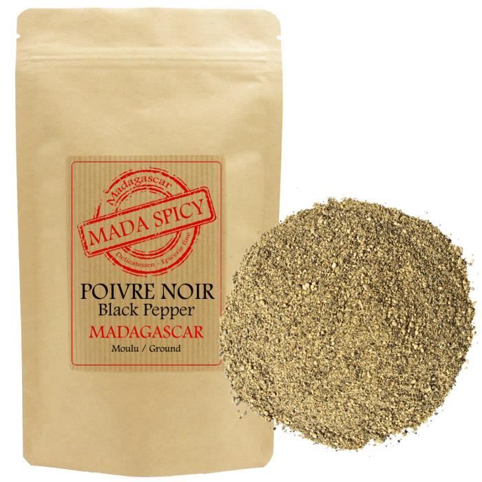 Poivre noir moulu de Madagascar -sachet kraft refermable- 200gr. Agriculture durable.