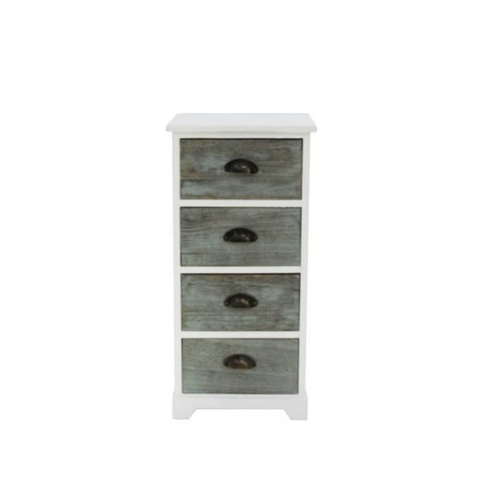 Rebecca Mobili Armoire Meuble de Rangement Blanc Gris 4 Tiroirs Bois