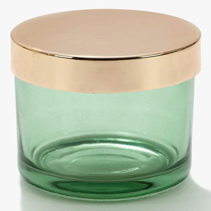 Boîte verte - Swome - en verre et couvercle métal doré H8,2 x Diam 10,4 cm VIDE POCHE