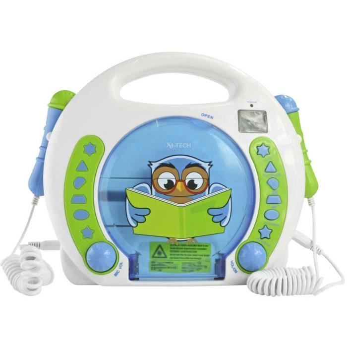 Lecteur CD pour enfants X4 Tech Bobby Joey Lese Eule USB, SD avec microphone, avec fonction karaoké bleu, blanc