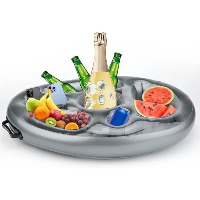 Jardiboutique – Bar Flottant Gonflable Pour Spa Ou Piscine – 70 Cm De Diamètre – Poignées De Transport Et Stabilisateurs – Couleur Argent – Réf BP-00301