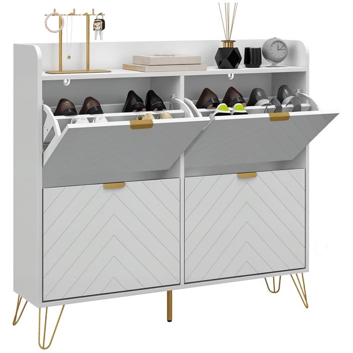 Meuble à chaussures 4 abattants - HOMCOM - avec étagère réglable rangement chaussure - 106 x 24 x 102 cm - blanc