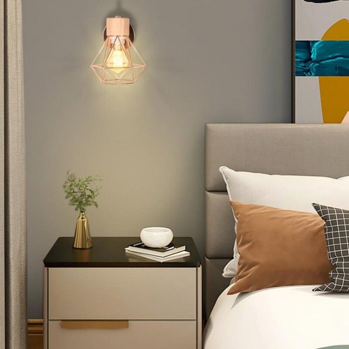 WOTTES Applique Mural Vintage Industrielle Vintage E27 Lampe de Mur Luminaire Ajustable en Métal et Bois Or rose 1pcs