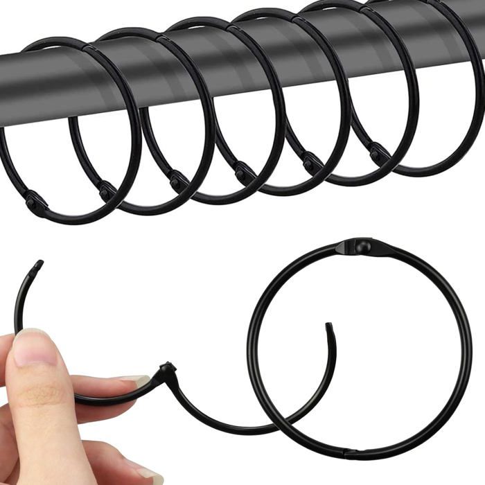 Anneaux Rideaux Clips Métal AvoDovA Lot De 30 Anneaux Rideaux Avec Clips Métal - Noir Antirouille Pour Tringle 1 Pouce Antirouille Glissement Facile
