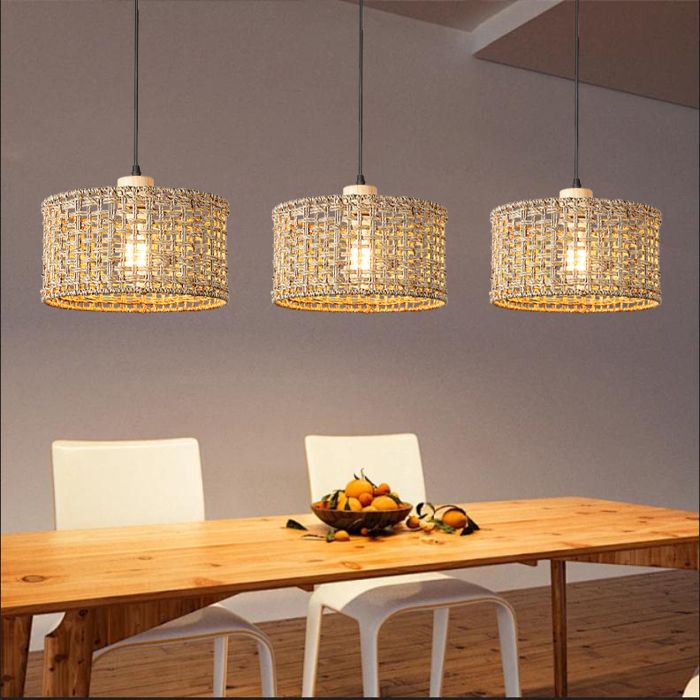 Lustre Suspension En Rotin Blanc - Style Bohème Vintage - Abat-jour 16cm - Douille E27 - IDEGU - 11
