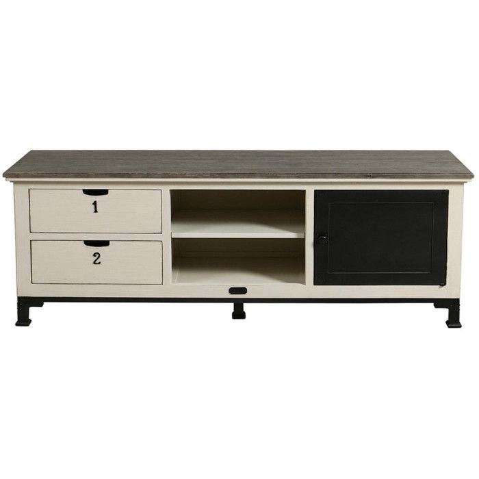 Meuble tv - Bois - Blanc - Interiors Meuble tv - Bois - Blanc - Interiors
