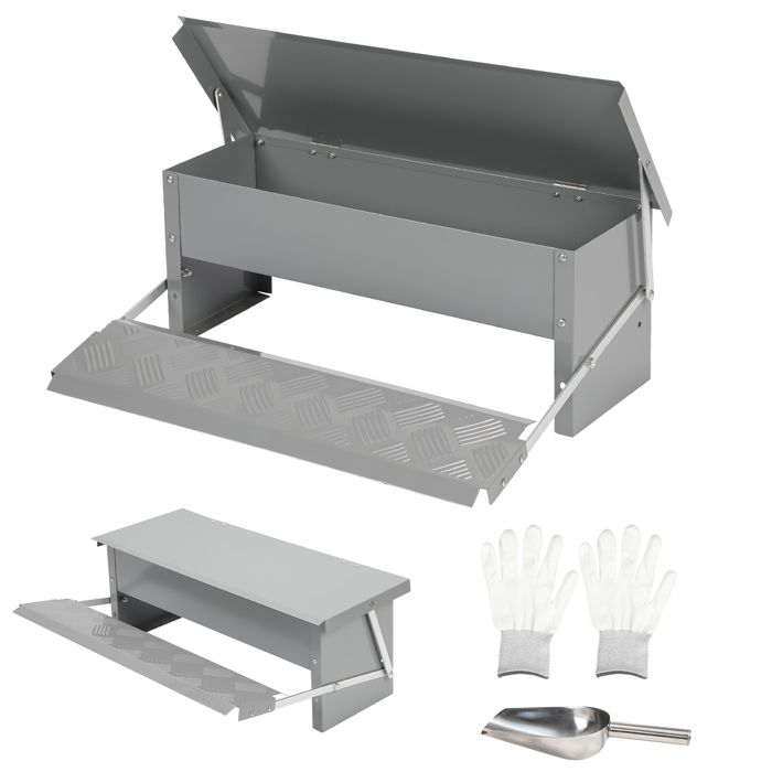 Comparer les prix de Yaskilosiu Mangeoire poules automatique - 5KG avec pédale trappe couvercle étanche cuillère inox et gants MANGEOIRE - TREMIE