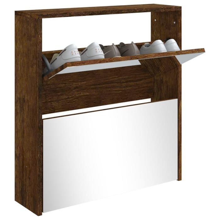 RemiseArmoire/meuble à chaussures miroir à 2 niveaux Chêne fumé 63 x 17 x 67 cm JILIMAISON2025 18684772