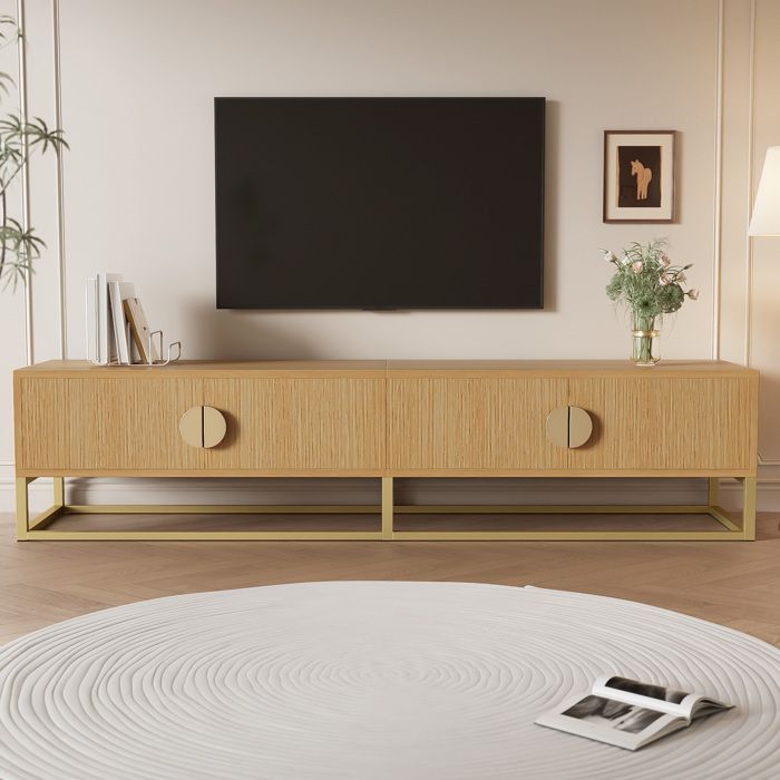 Meuble TV avec veinure du bois - meuble de salle à manger moderne 4 portes poignées semi-circulaires 180 cm table TV