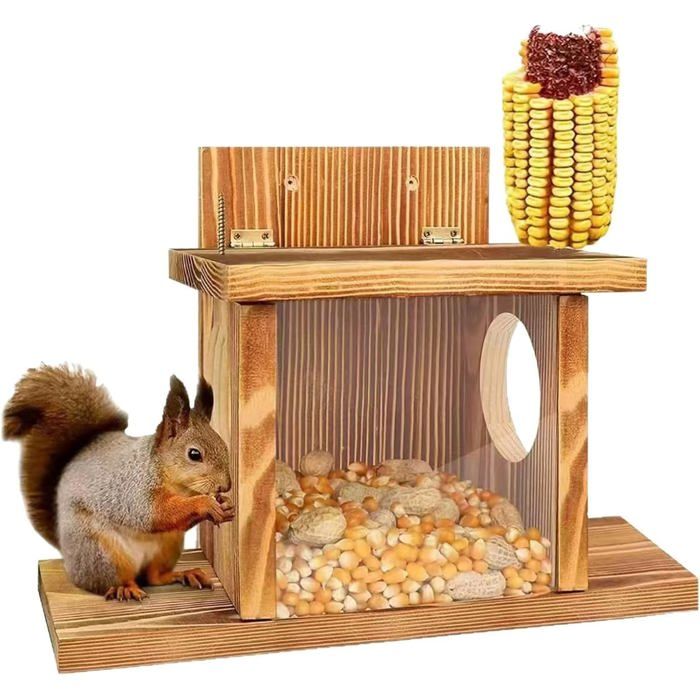 Mangeoire en bois pour écureuils mangeoire pour animaux sauvages avec support pour maïs décoration de jardin pour écureuils.
