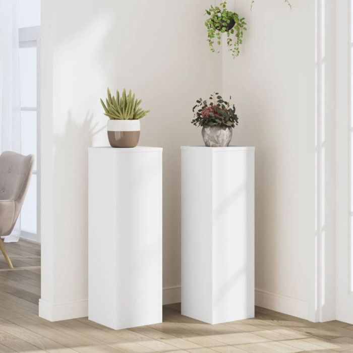 Supports pour plantes - Lot de 2 - Bois dingénierie - 25x25x80 cm - Blanc