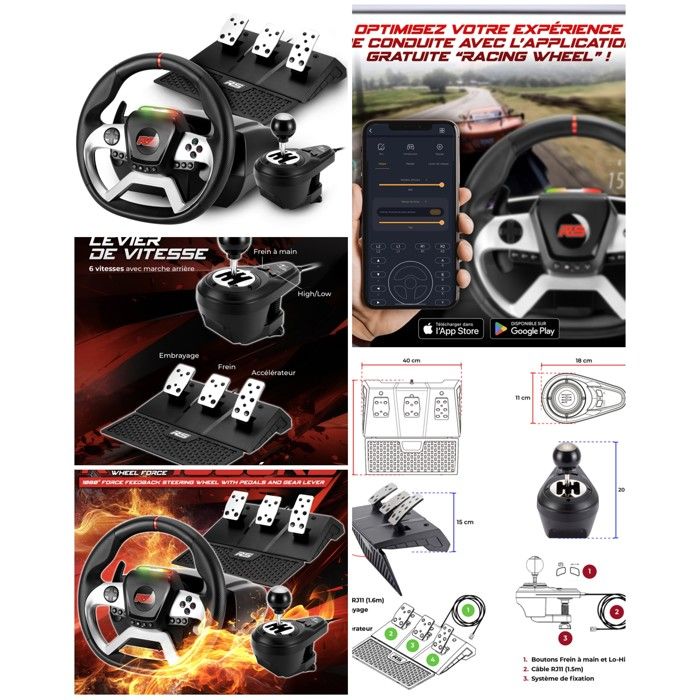 Volant de jeu Bluetooth + Pédales ¿ SPIRIT OF GAMER PRO Race Pro 1080RS Pour Xbox PS4 PC Pédales incluses ¿ Vibration Boite - vue 2