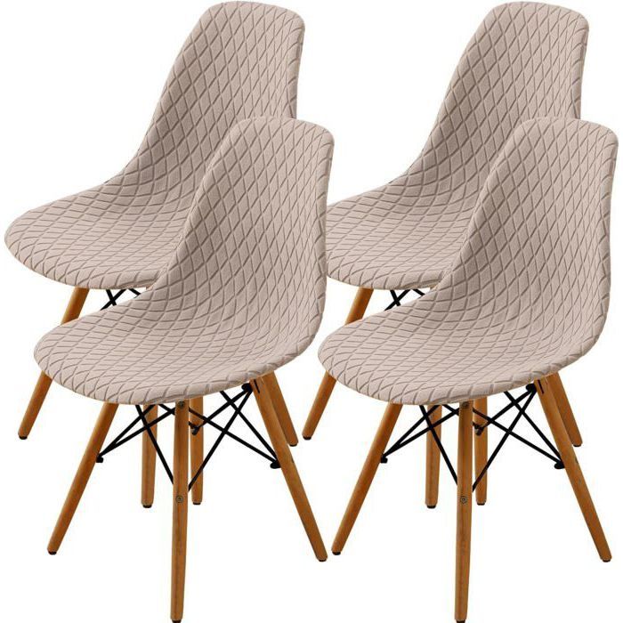 Housse de Chaise - ULISEM - Lot de 4 - Extensible - Jacquard Diamant - Kaki