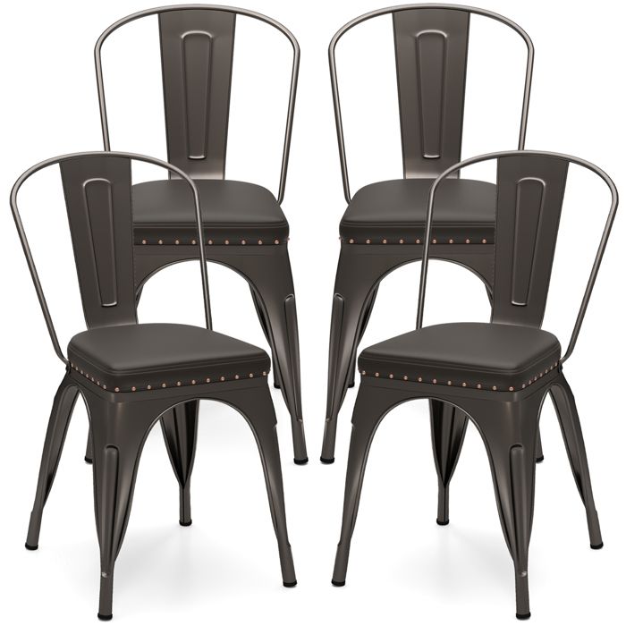 GIANTEX Lot de 4 Chaises Salle à Manger Empilables-Cadre en Métal-Dossier Amovible-Siège Rembourré-Charge 150KG-Salon Café-Brun GIANTEX Lot de 4 Chaises Salle à Manger Empilables-Cadre en Métal-Dossier Amovible-Siège Rembourré-Charge 150KG-Salon Café-Brun
