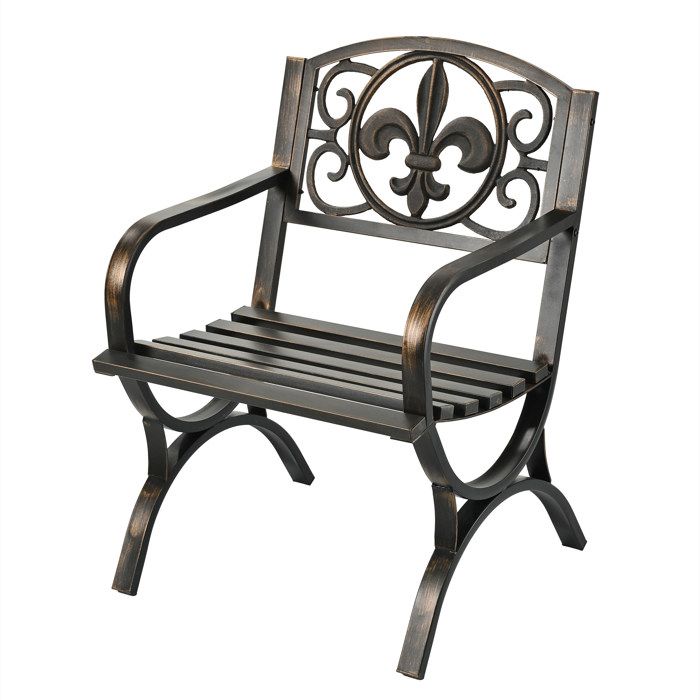 Chaise de jardin Relaxdays avec accoudoirs large métal fauteuil rétro H x L x P : 85 5 x 60 x 56 cm noir/bronze