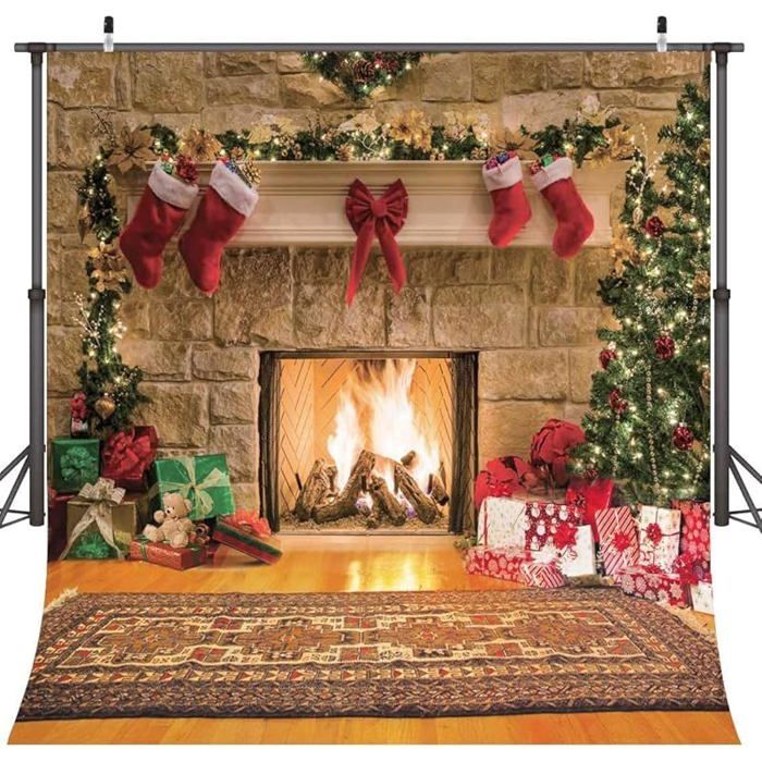 Christmas Fireplace Backdrop Vintage - Christmas Tree Photography ...