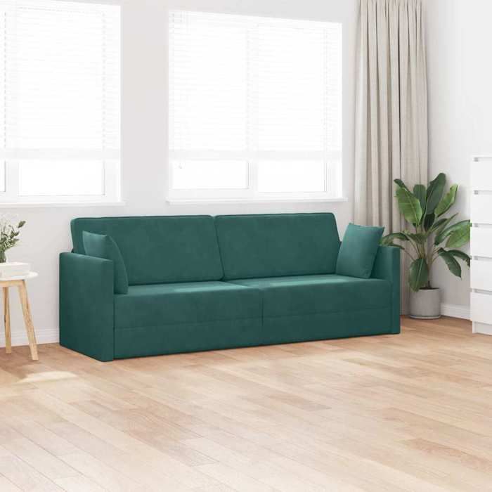 Canapé-lit en velours - MANGO - Vert foncé - 213x70x77 cm - Convertible - Cadre métal et contreplaqué Canapé-lit en velours - MANGO - Vert foncé - 213x70x77 cm - Convertible - Cadre métal et contreplaqué