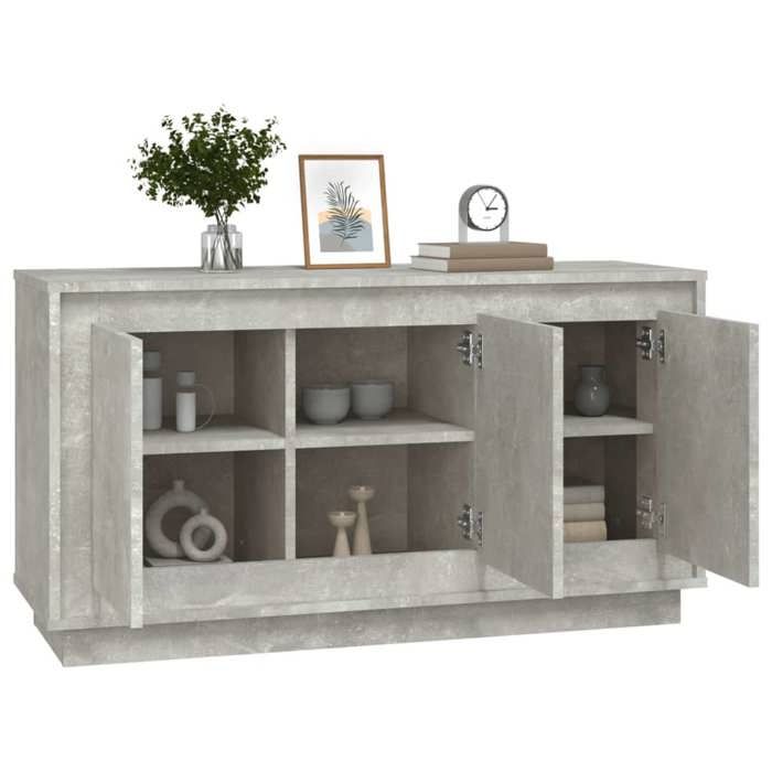 Buffet gris béton - WIENS - 102x35x55 cm - Bois dingénierie - 6 compartiments - Portes et tiroirs - Facile à nettoyer