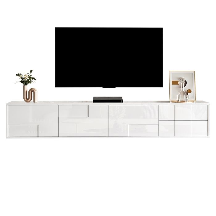 Meuble TV moderne blanc 170 cm suspendu ou posé au sol avec 3 portes+2 tiroirs -beaucoup despace de rangement - pour le salon