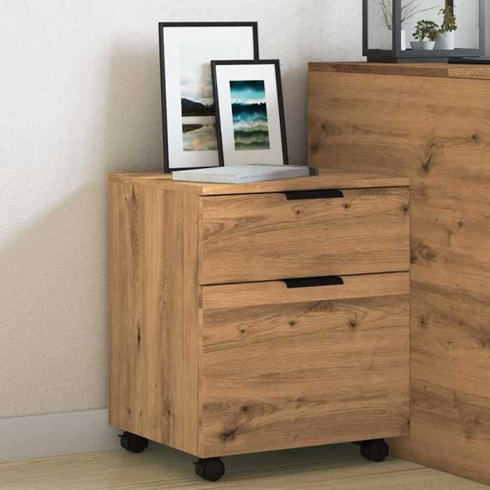 Moderne Classeur mobile BURKE Armoire de bureau avec roues chêne artisanal 45x38x54 cm AA2625