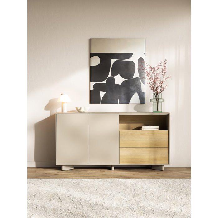 Buffet avec tiroirs – DISTRIA – 156 cm – gris cachemire / aspect chêne