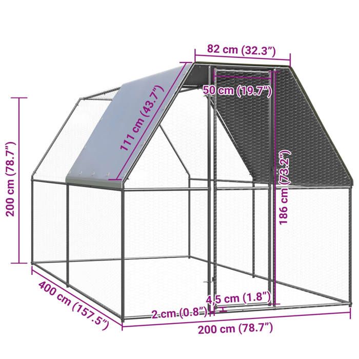 Comparer les prix de Pet®Argent Poulailler dextérieur 2x4x2 m - robuste et durable - Acier galvanisé 7_3565150
